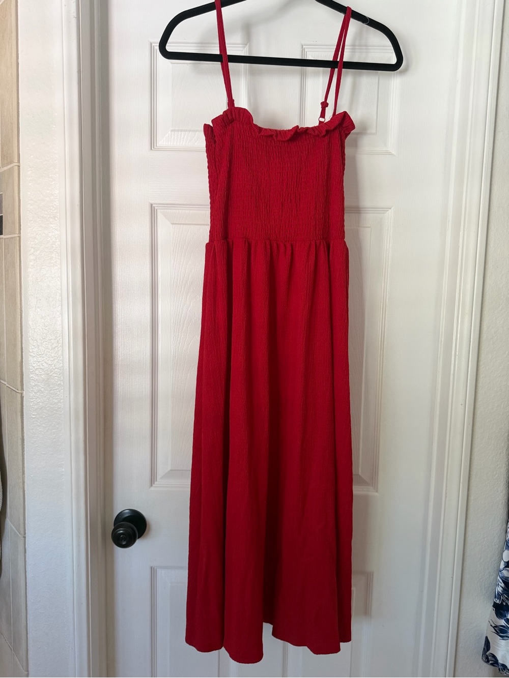 H&M Red Smocked Maxi Dress with Spaghetti Straps